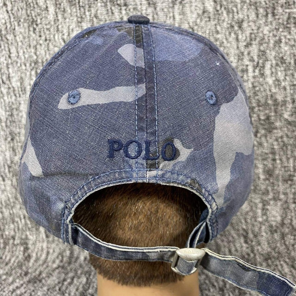 Polo Ralph Lauren Hat Mens One Size Blue Camo Adjustable Cotton Baseball Cap - Picture 4 of 11